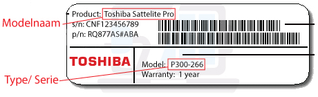 welke Toshiba laptop heb ik? model, type, kijk onderop uw Toshiba laptop